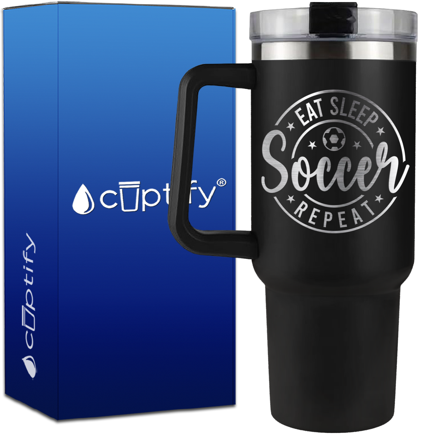 Eat Sleep Soccer Repeat Circle on 40oz Soccer Traveler Mug