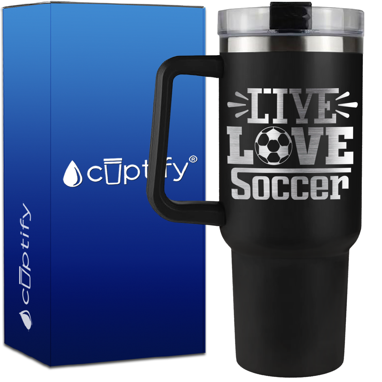 Live Love Soccer on 40oz Soccer Traveler Mug