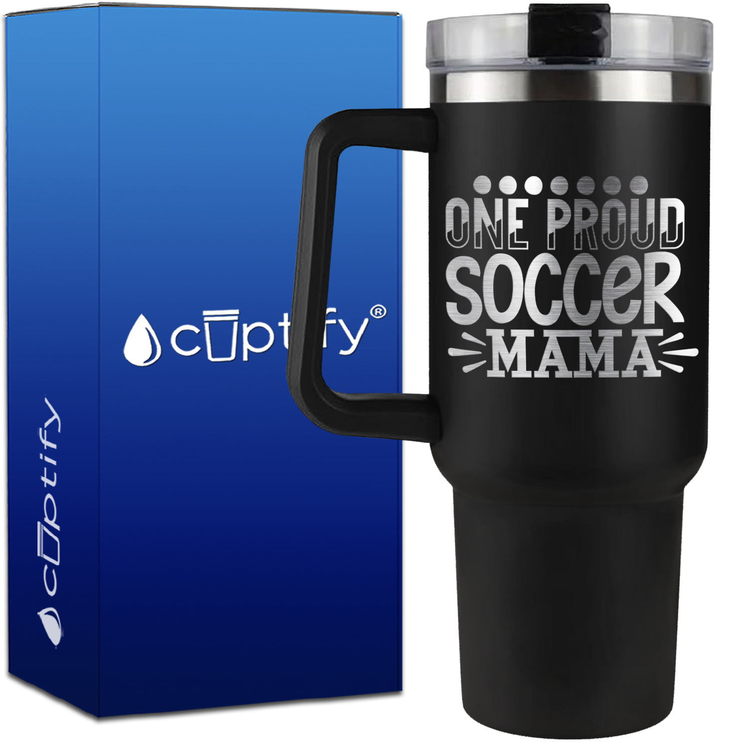 One Proud Soccer Mama with Dots on 40oz Soccer Traveler Mug