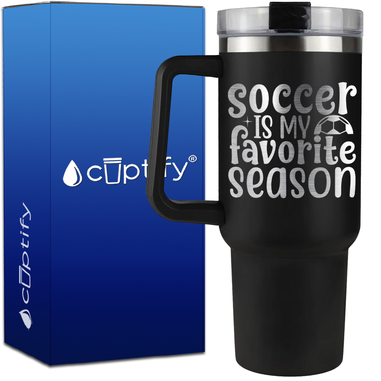 Soccer is my Favorite Season with Ball on 40oz Soccer Traveler Mug