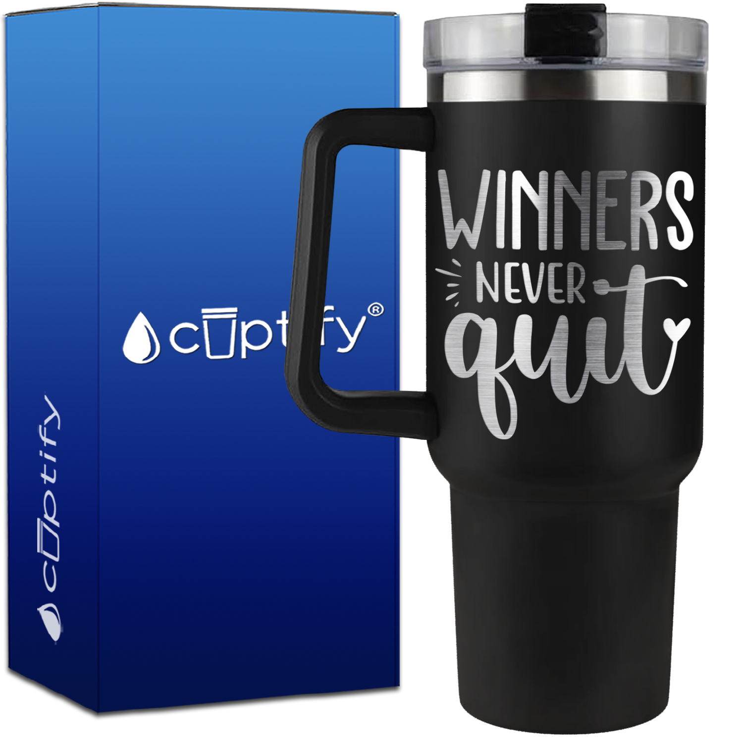 Winners Never Quit on 40oz Baseball Traveler Mug