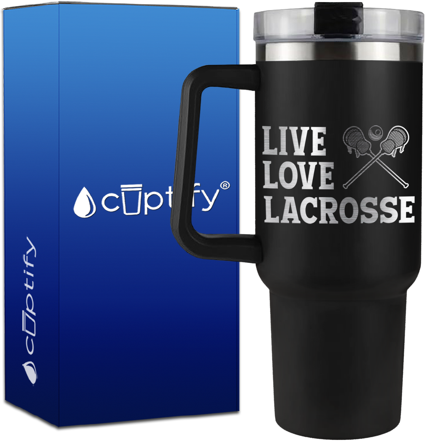 Live Love Lacrosse on 40oz Lacrosse Traveler Mug