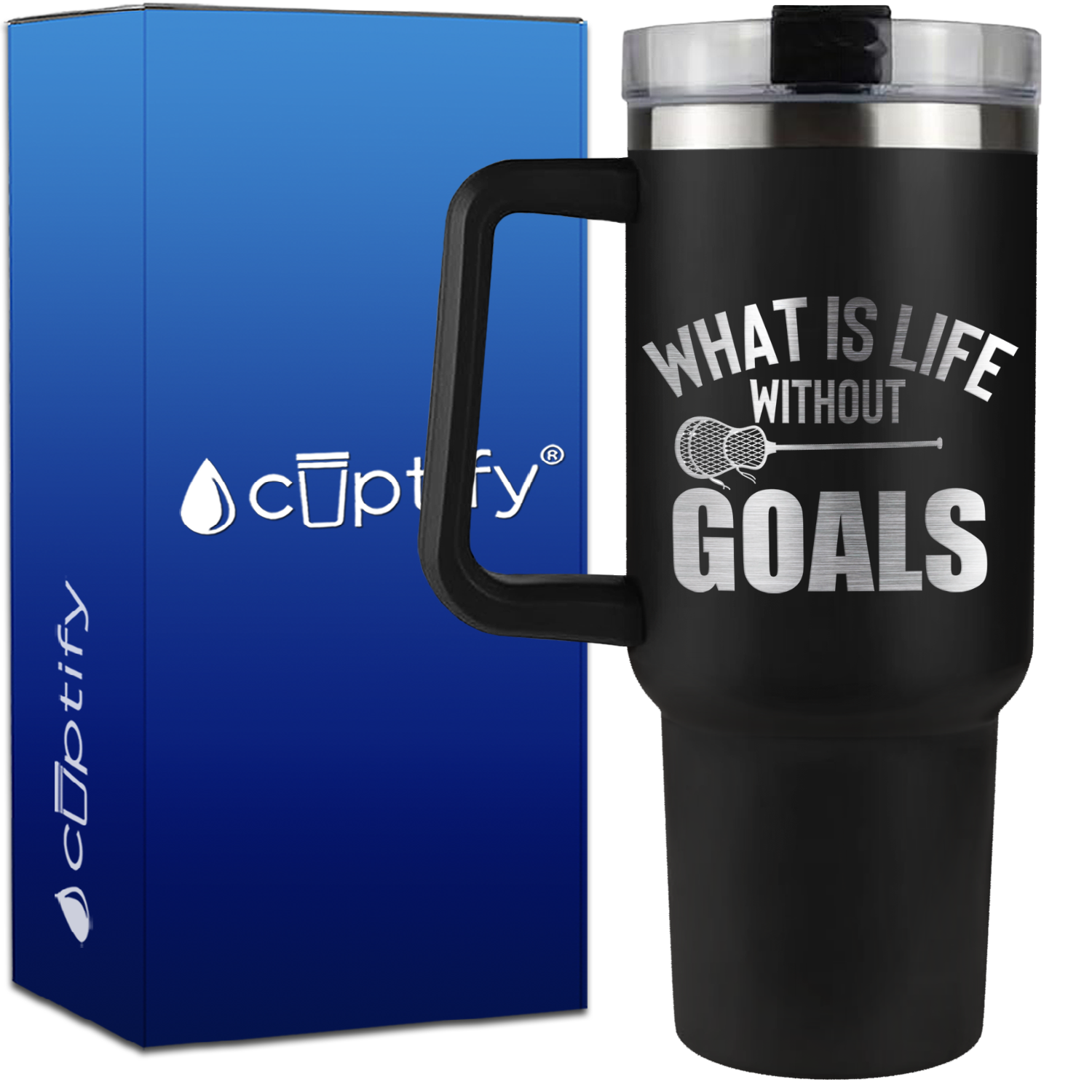 What is Life Without Goals Lacrosse Stick on 40oz Lacrosse Traveler Mug