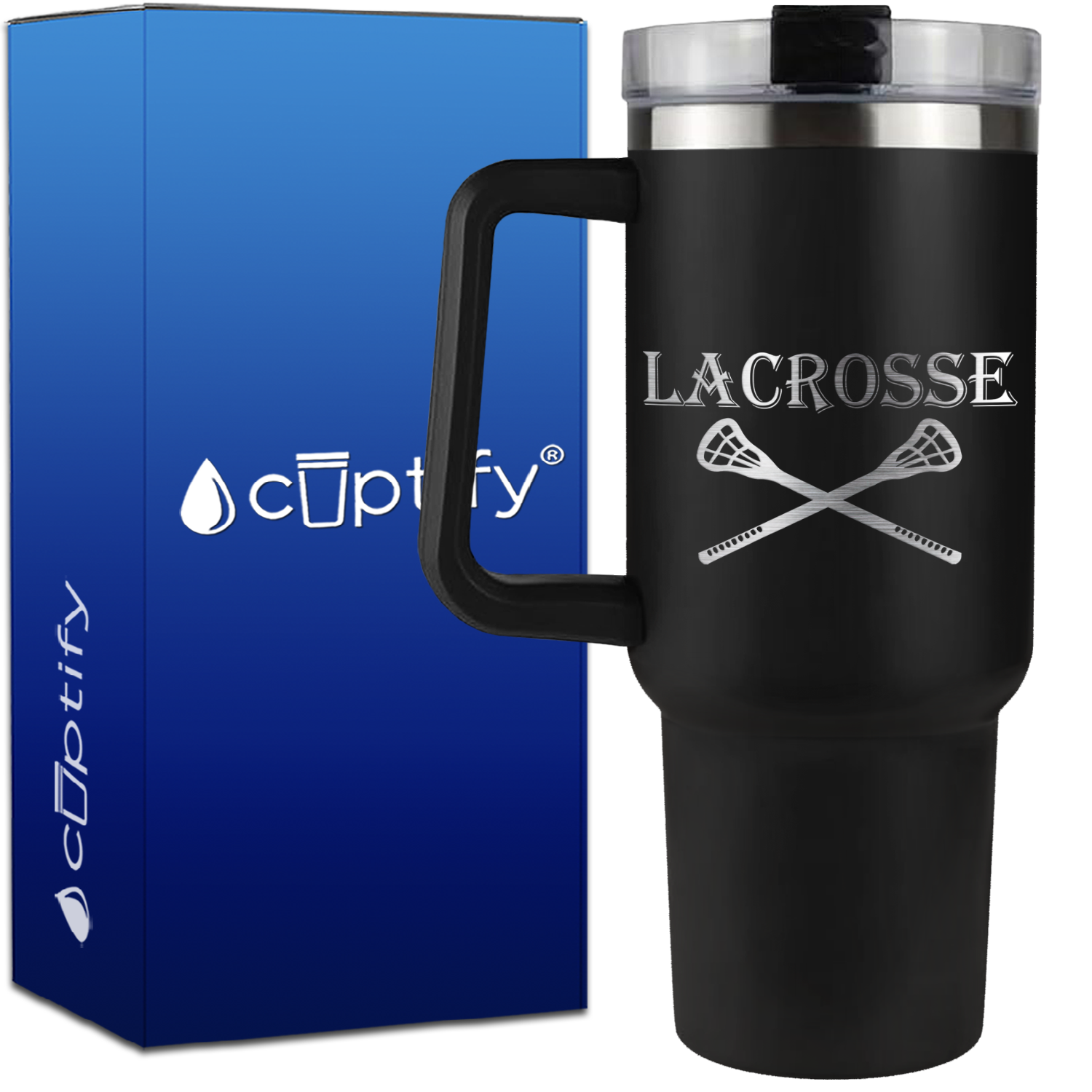 Lacrosse Sticks Crossing on 40oz Lacrosse Traveler Mug