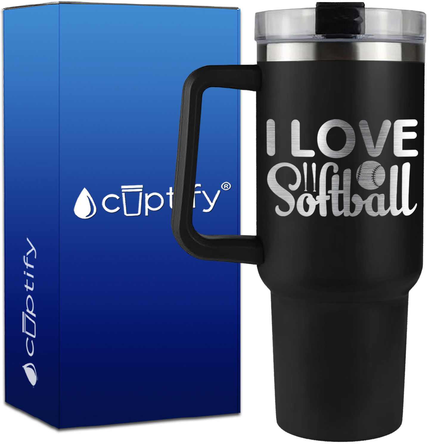 I Love Softball on 40oz Softball Traveler Mug