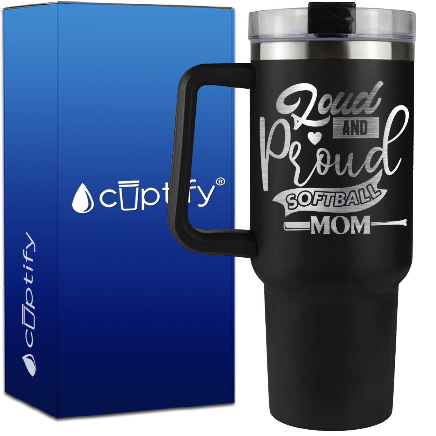 Loud and Proud Softball Mom on 40oz Softball Traveler Mug