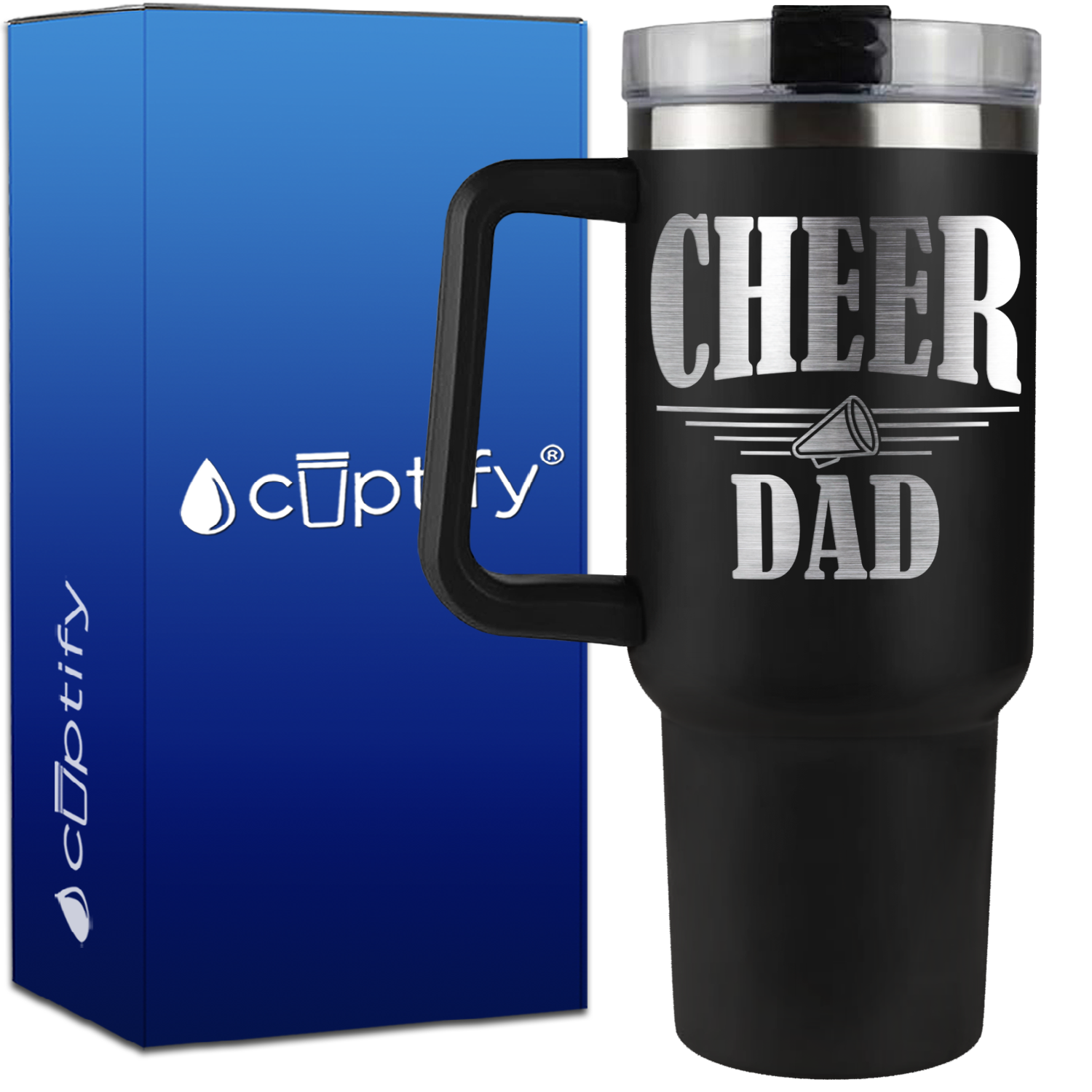 Cheer Dad Megaphone Lines on 40oz Cheer Traveler Mug