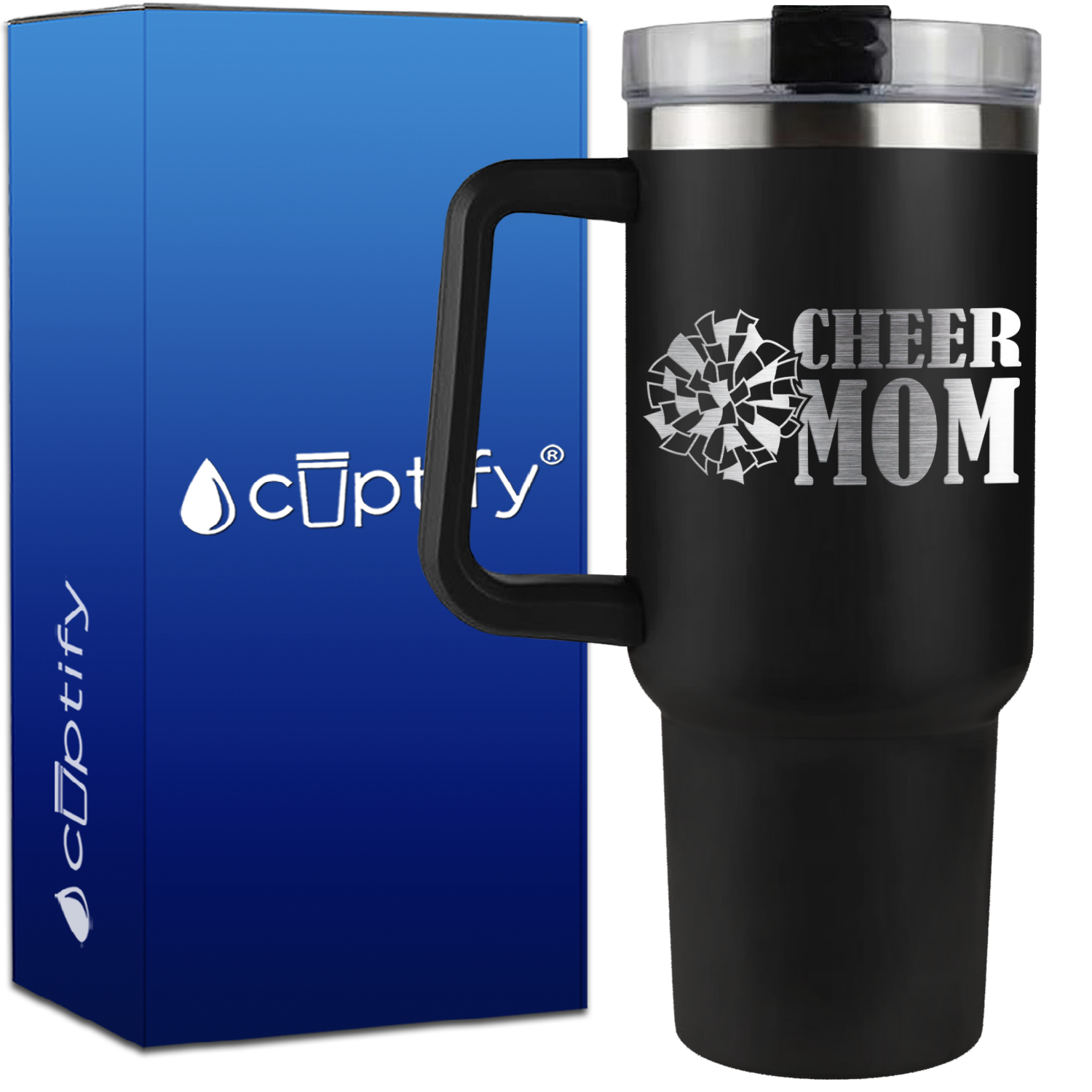 Cheer Mom with Pom Pom on 40oz Cheer Traveler Mug