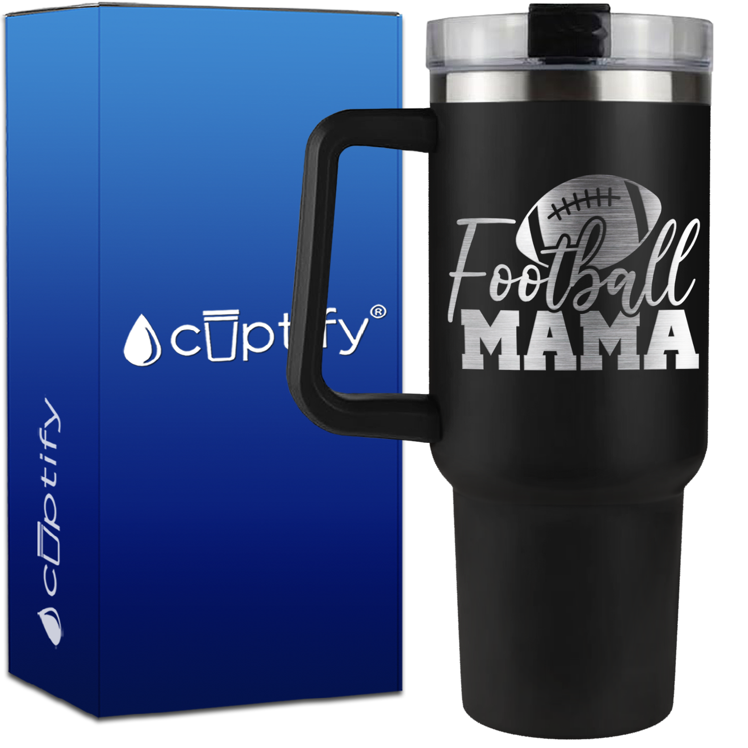 Football Mama with Football on 40oz Football Traveler Mug