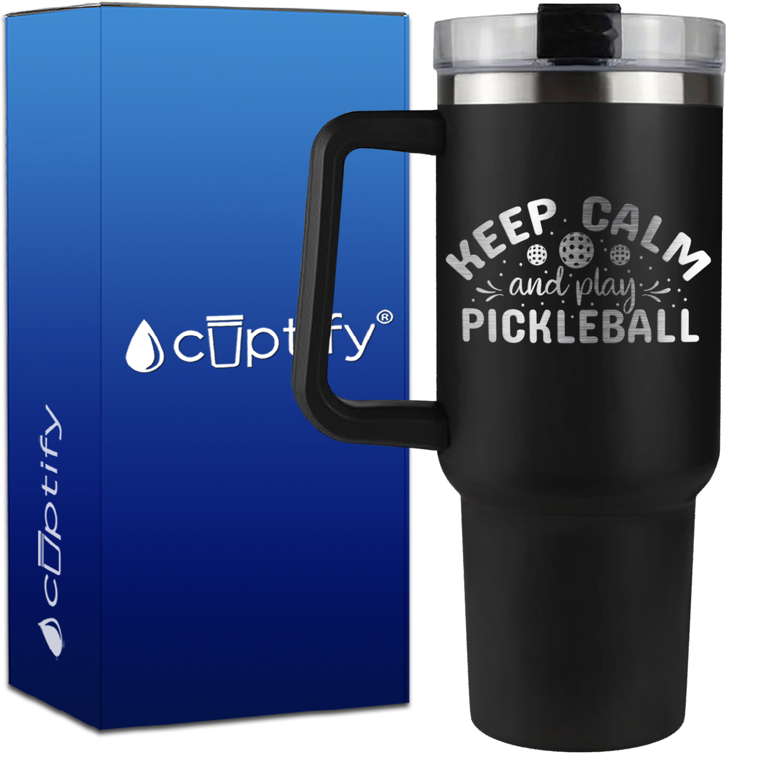 Keep Calm and Play Pickleball on 40oz Pickleball Traveler Mug