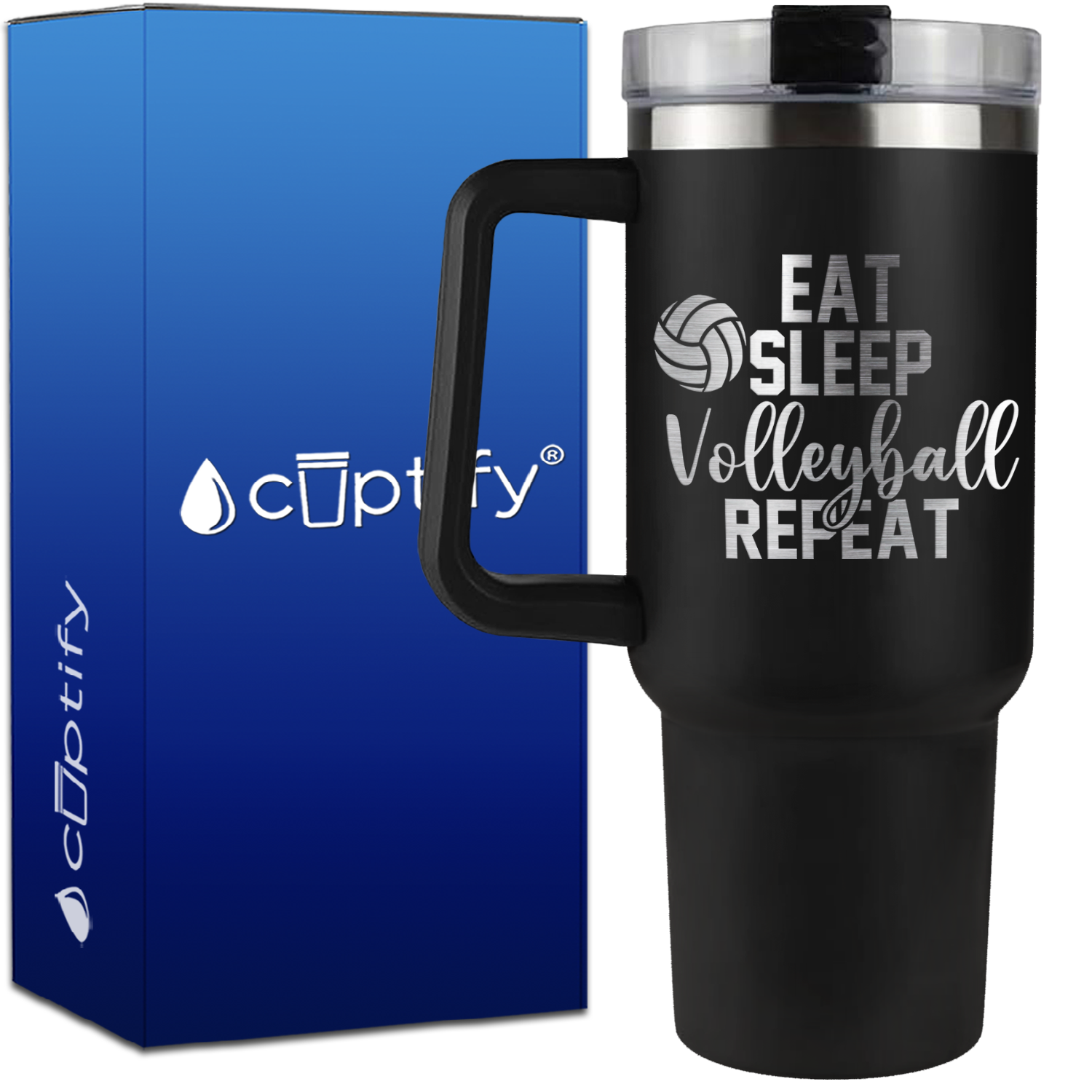 Eat Sleep Volleyball Repeat on 40oz Volleyball Traveler Mug