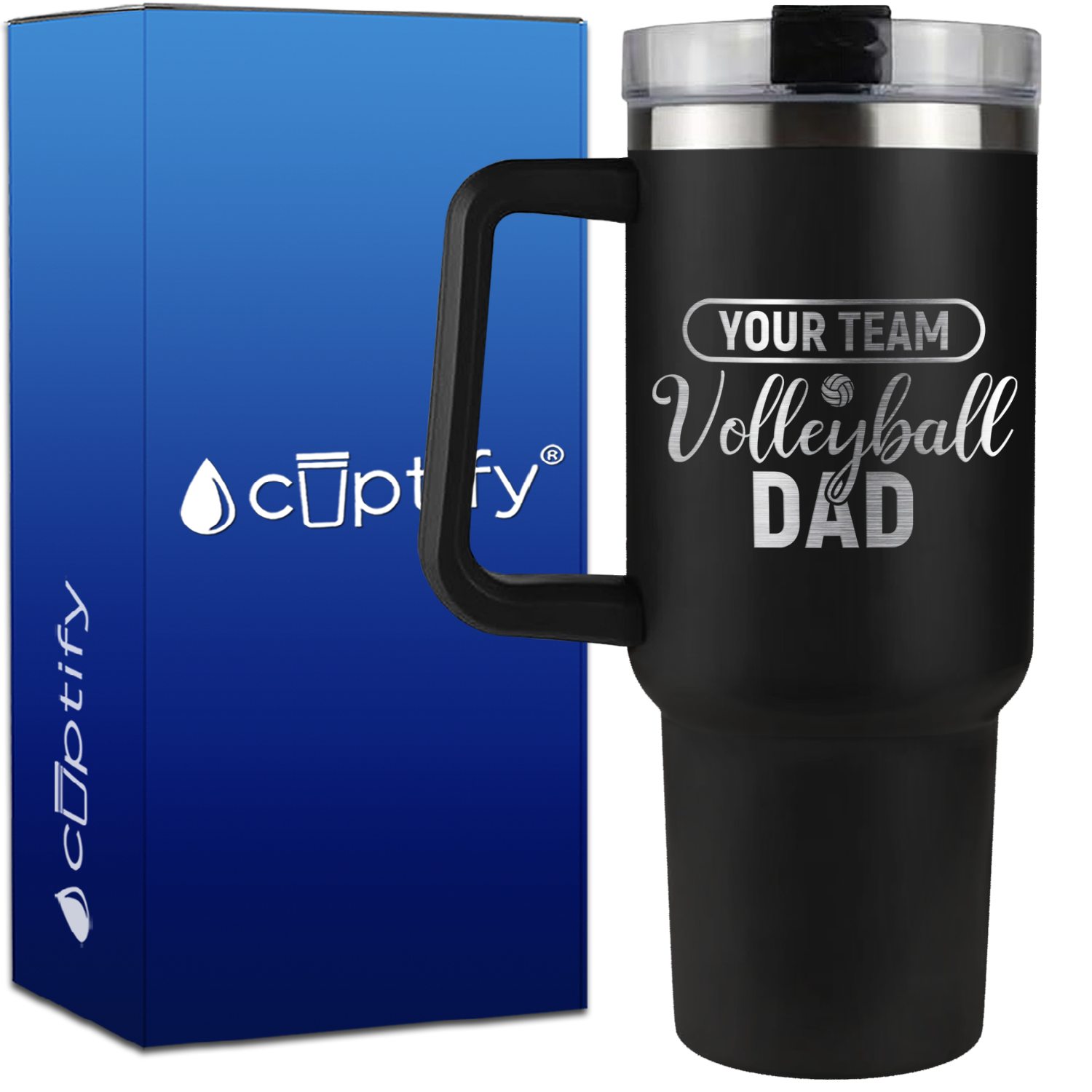 Personalized Team Name Volleyball Dad on 40oz Volleyball Traveler Mug