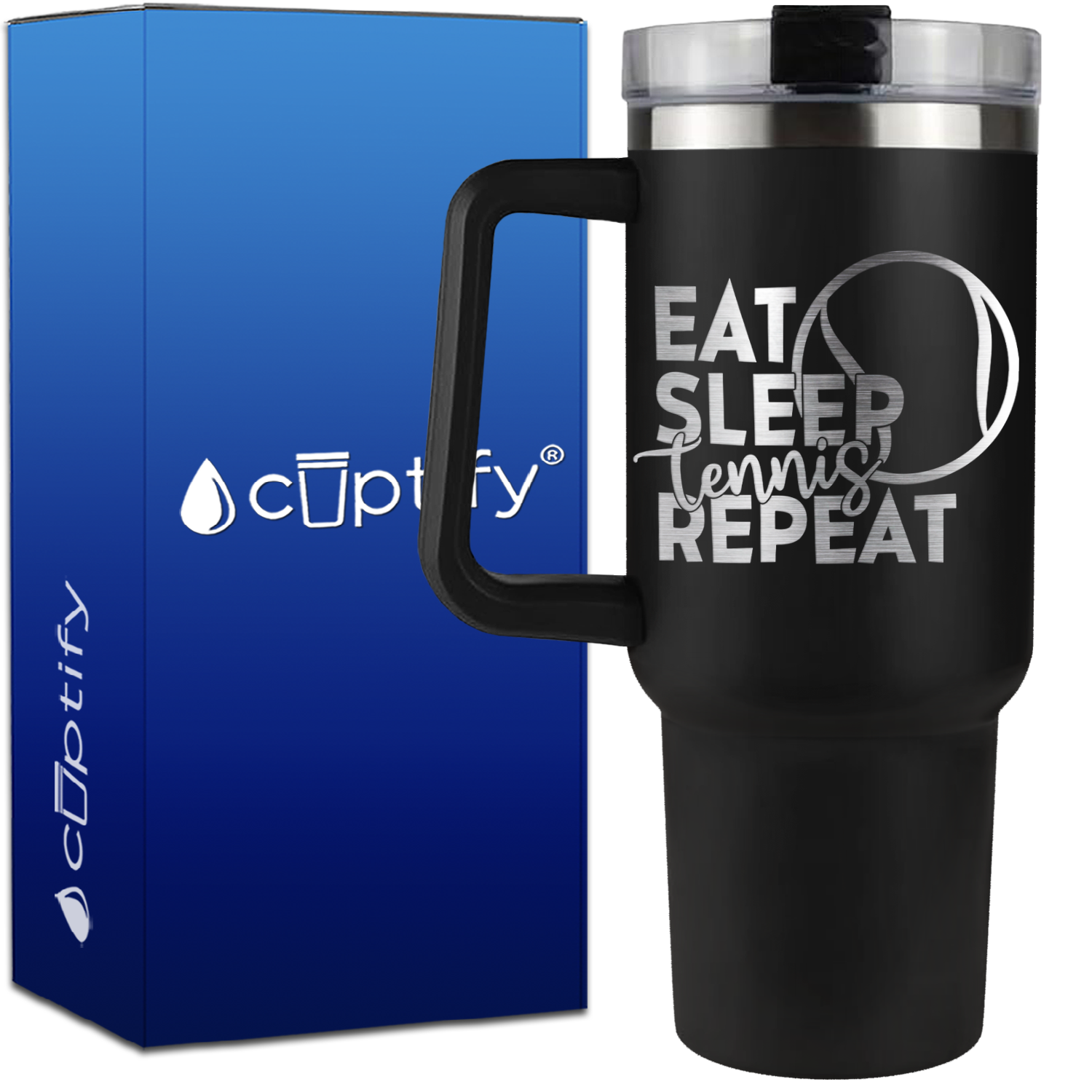 Eat Sleep Tennis Repeat on 40oz Tennis Traveler Mug