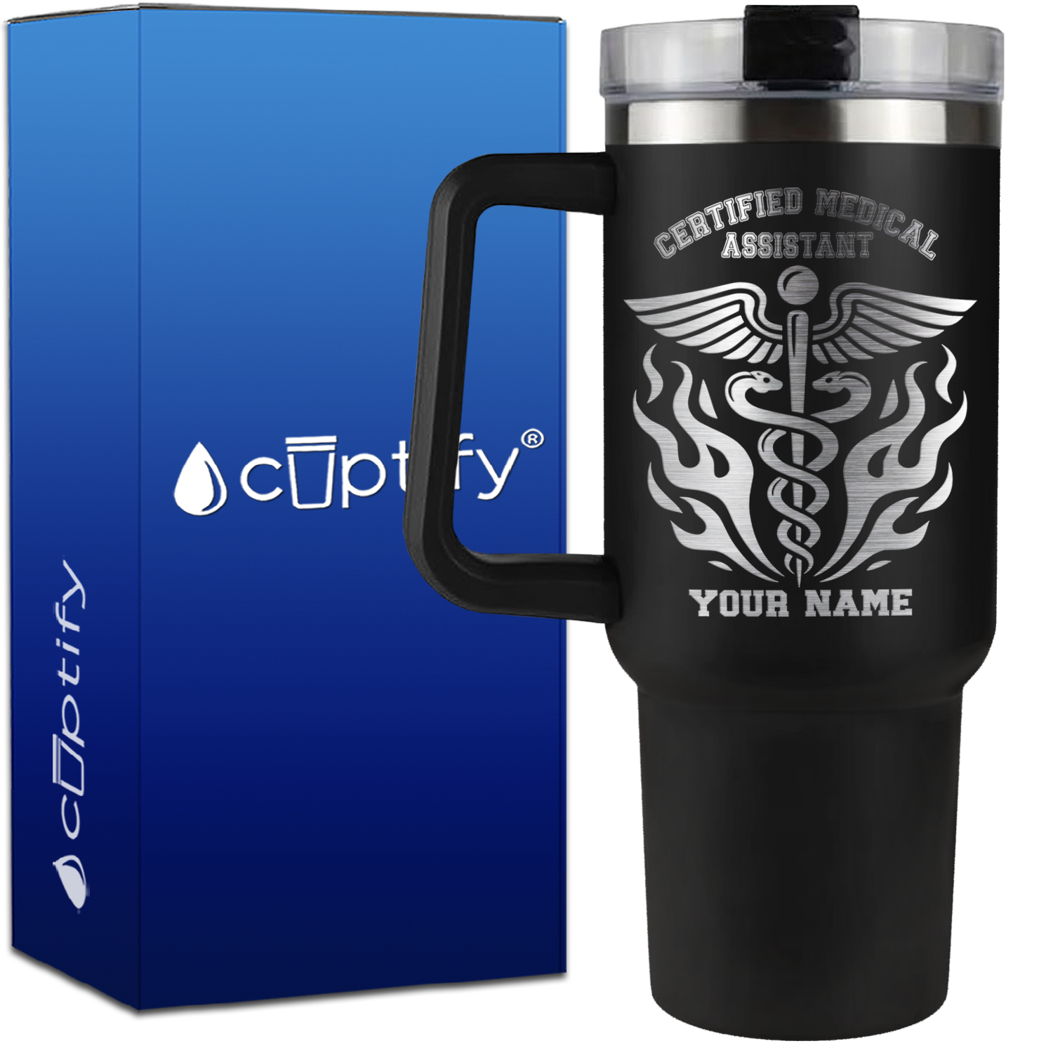 Personalized Certified Medical Assistant Stylish Caduceus on 40oz CMA Traveler Mug