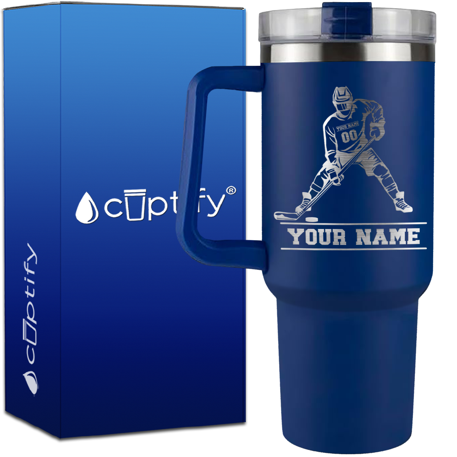 Personalized Hockey Player on 40oz Hockey Traveler Mug