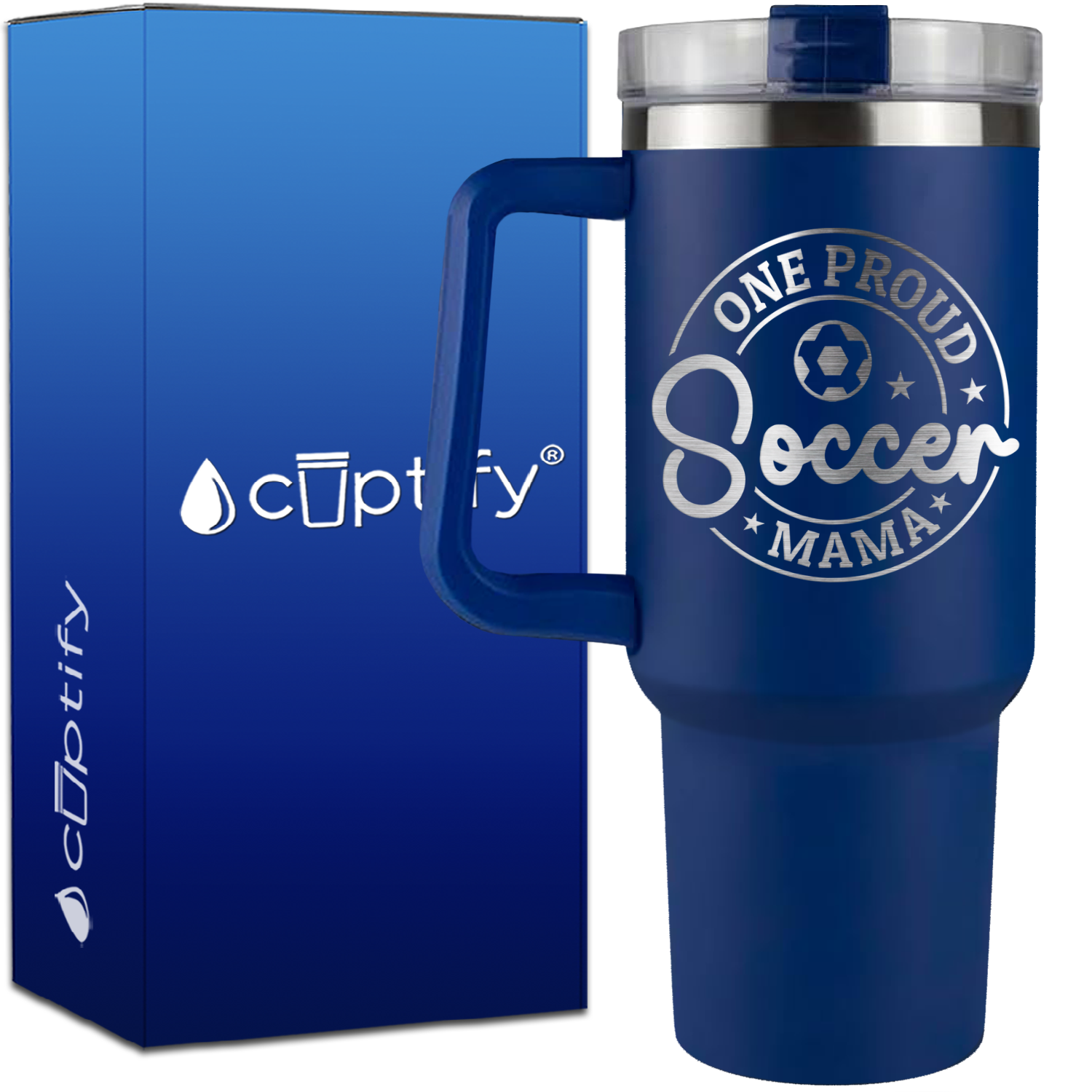 One Proud Soccer Mama Circle on 40oz Soccer Traveler Mug