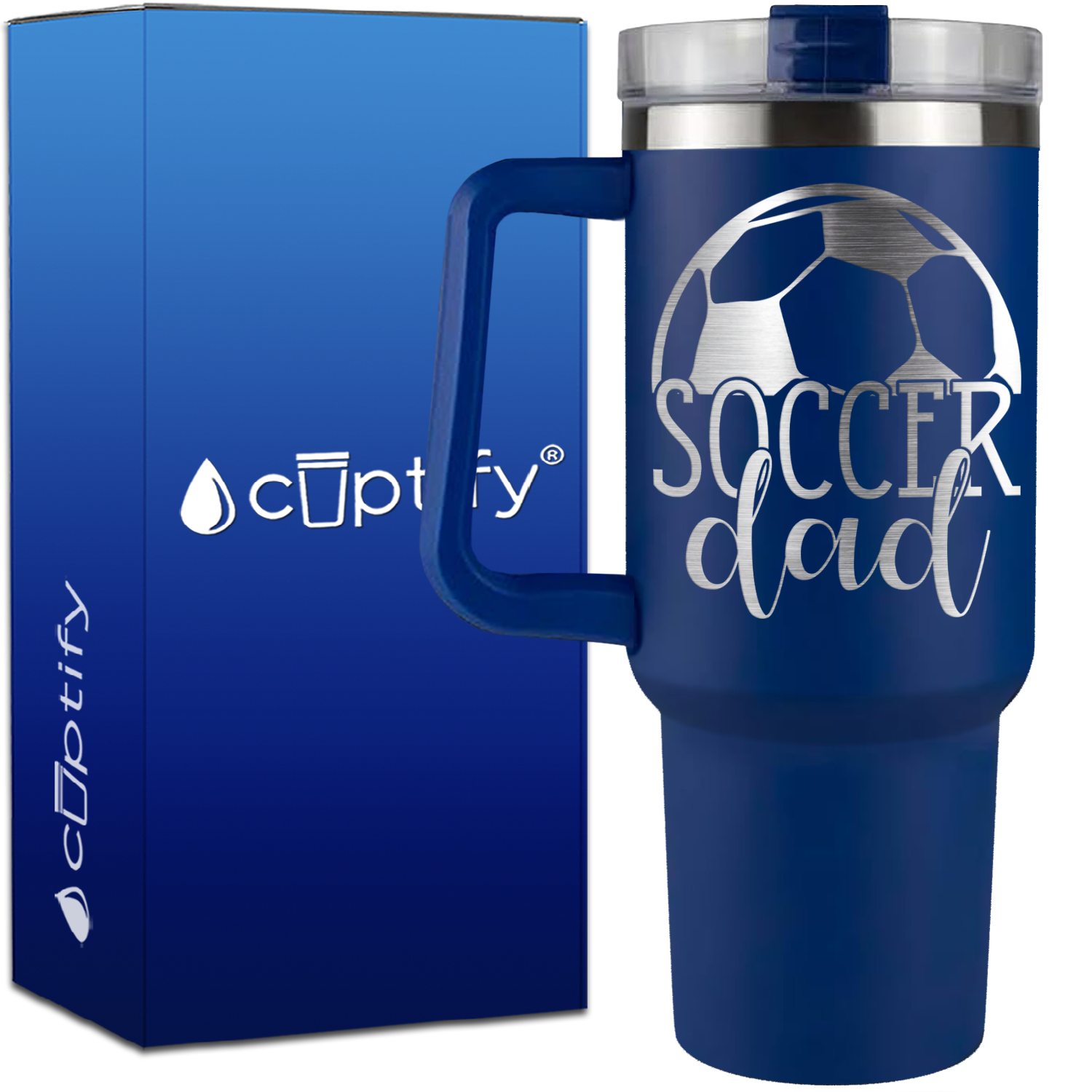 Soccer Dad with Ball on Top on 40oz Soccer Traveler Mug