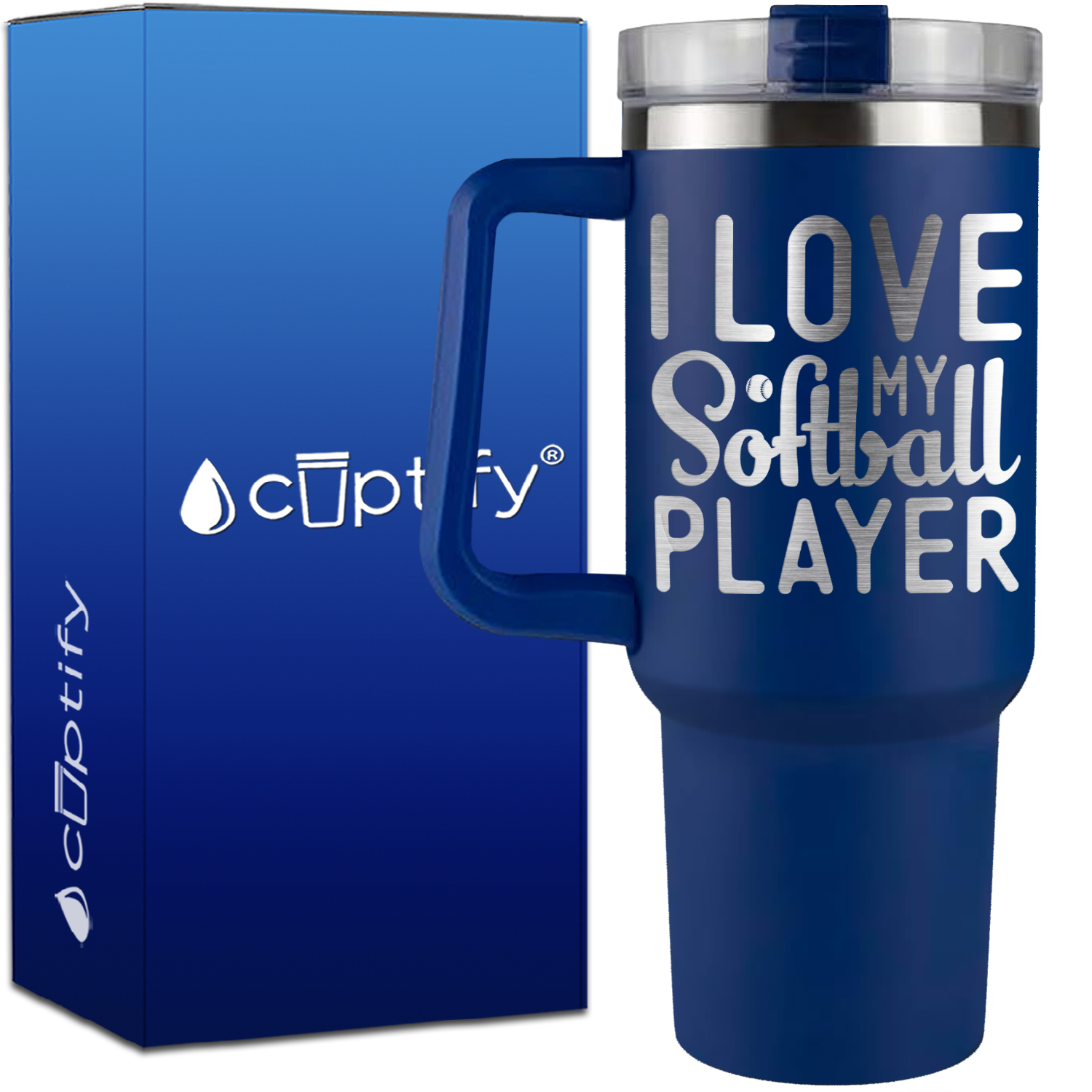 I Love My Softball Player on 40oz Softball Traveler Mug