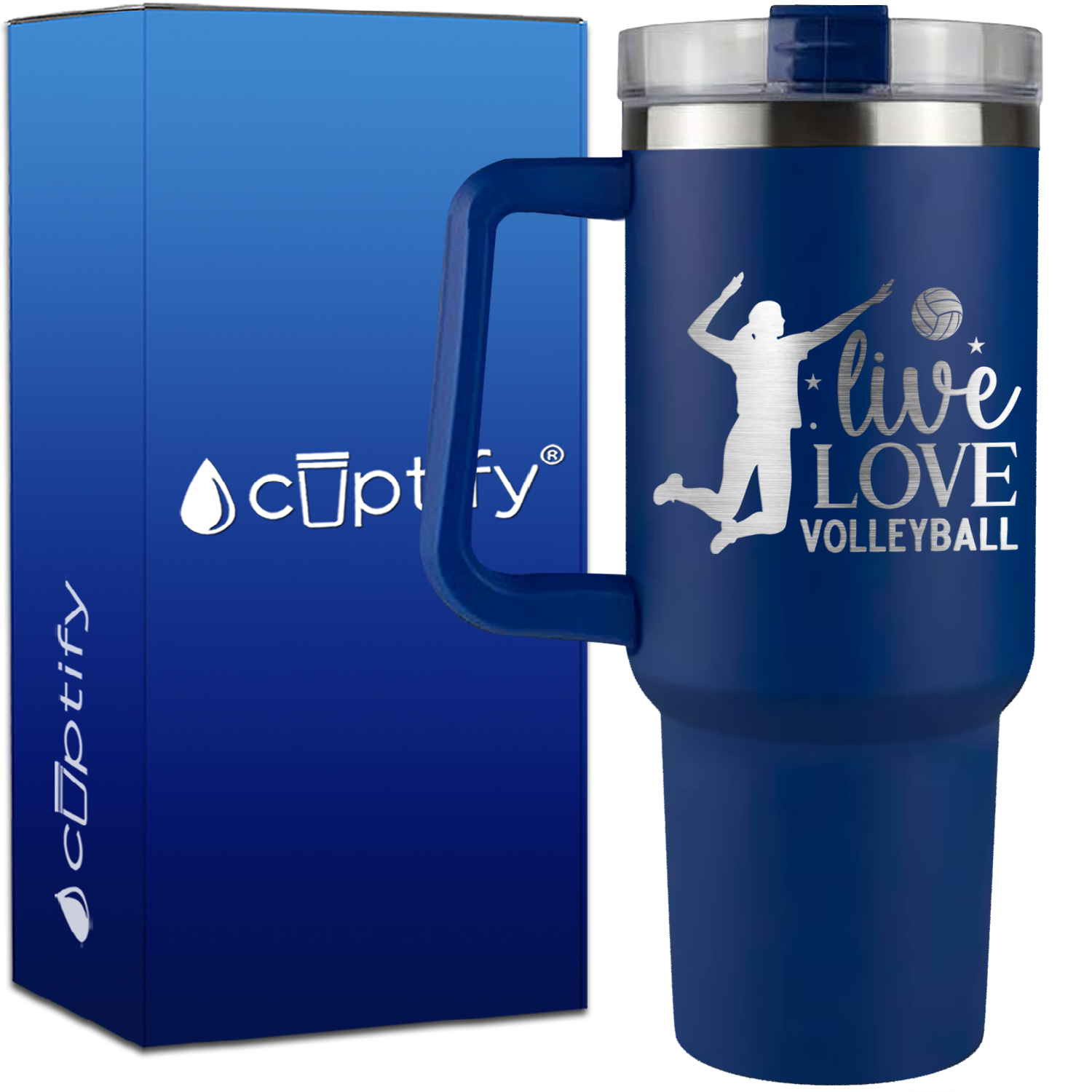 Live Love Volleyball Silhouette on 40oz Volleyball Traveler Mug