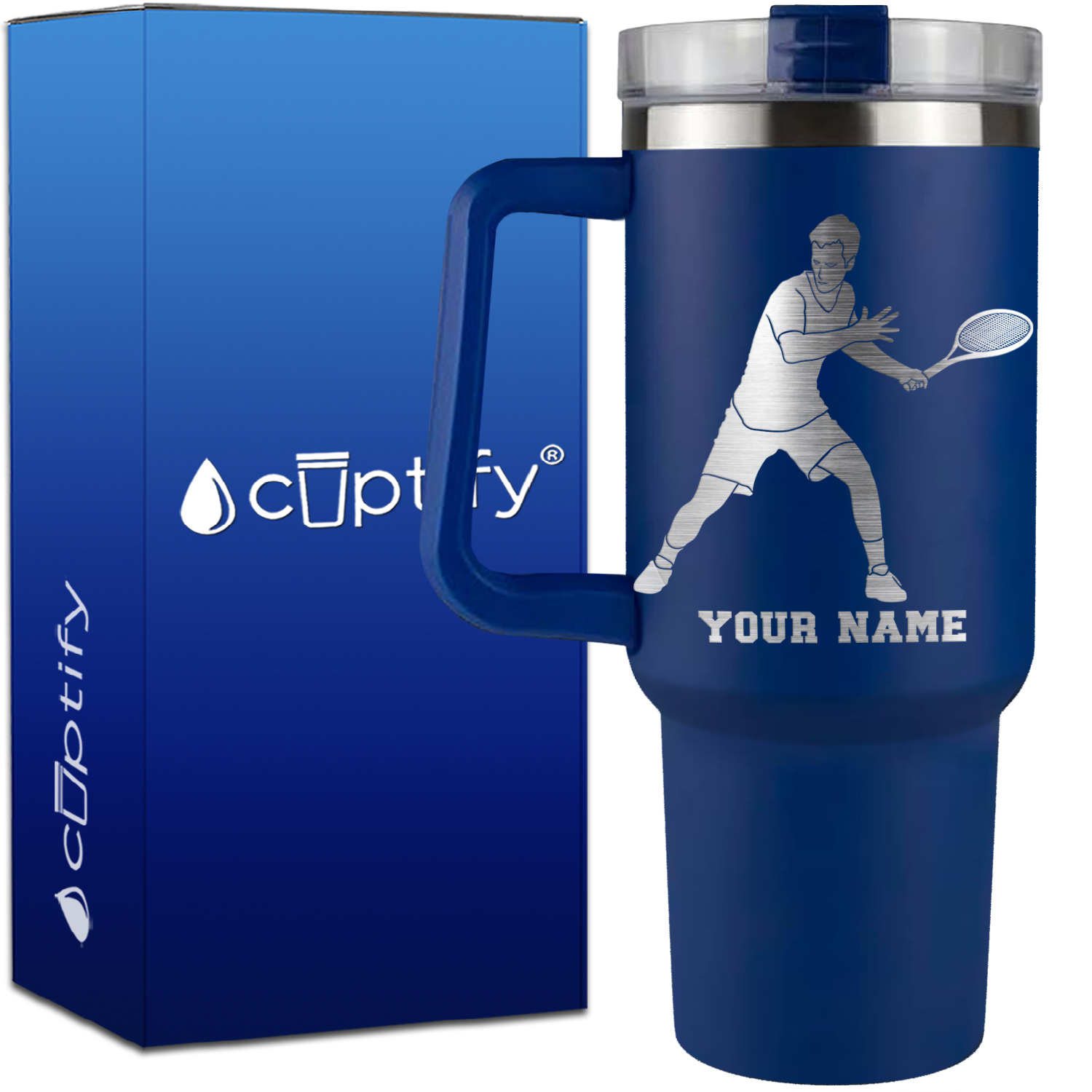 Personalized Male Tennis Player on 40oz Tennis Traveler Mug