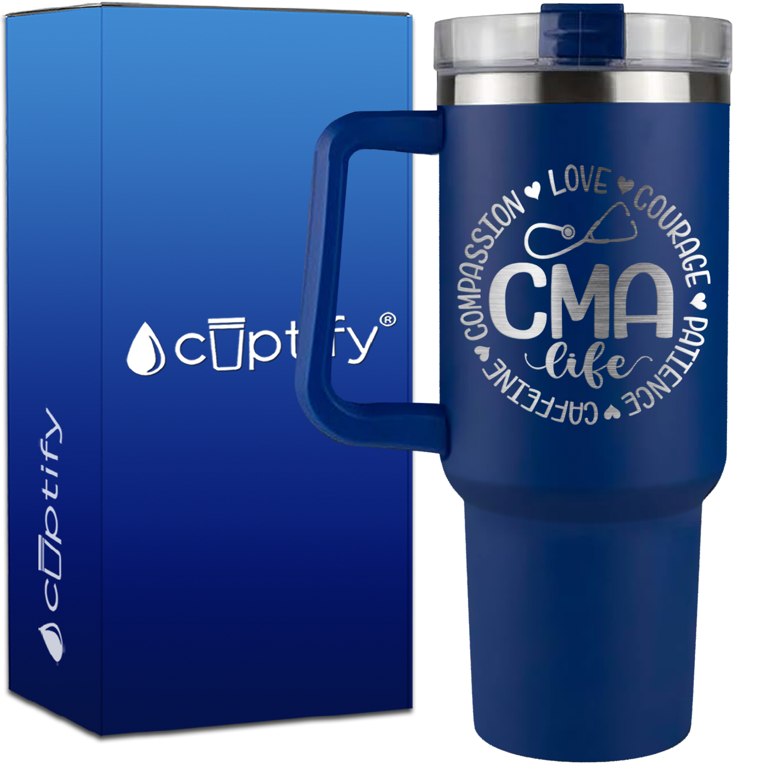 CMA Life - Compassion, Love, Courage, Patience, Caffeine on 40oz CMA Traveler Mug