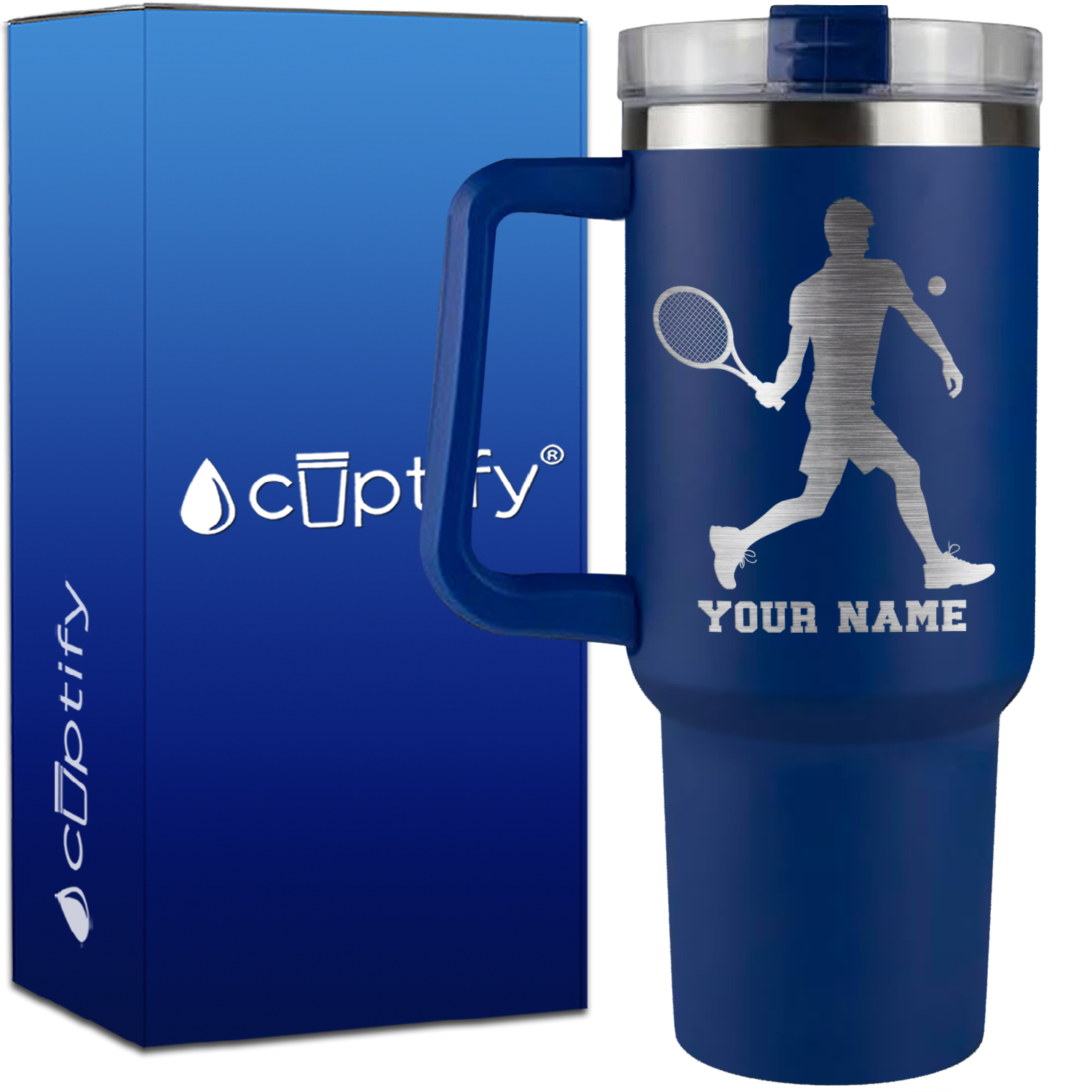 Personalized Tennis Player Silhouette on 40oz Tennis Traveler Mug