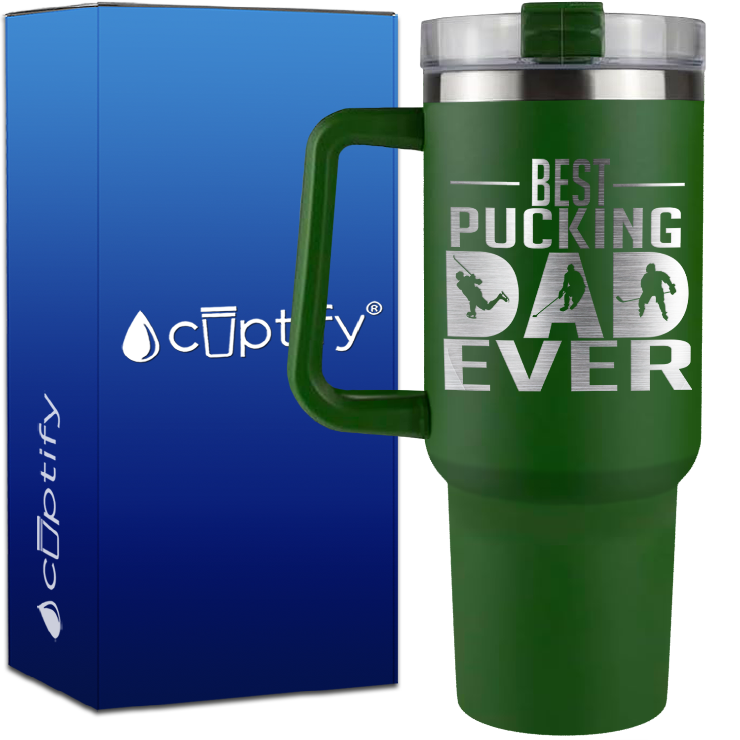 Best Pucking Dad Ever Player Silhouette on 40oz Hockey Traveler Mug