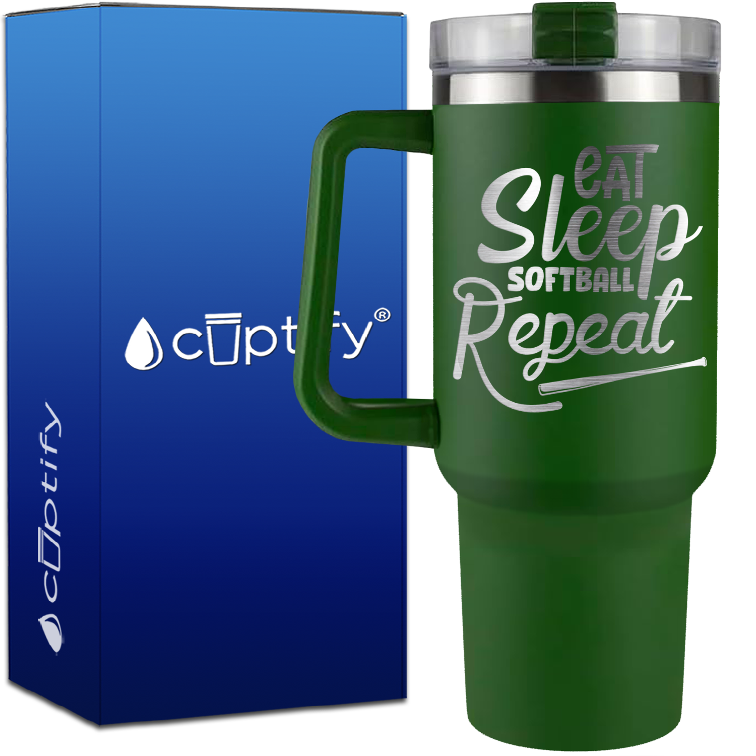 Eat Sleep Softball Repeat on 40oz Softball Traveler Mug