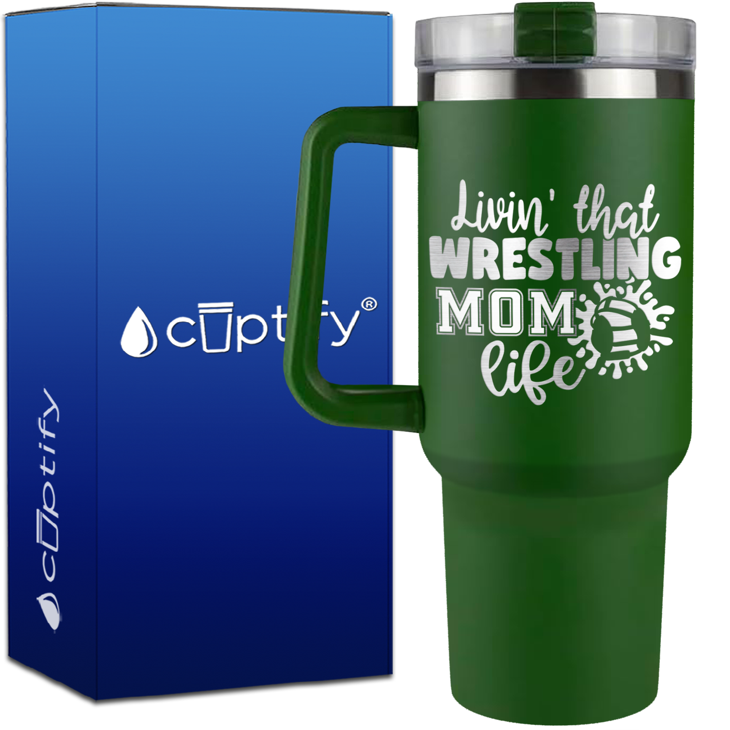 Livin' That Wrestling Mom Life Headgear on 40oz Wrestling Traveler Mug