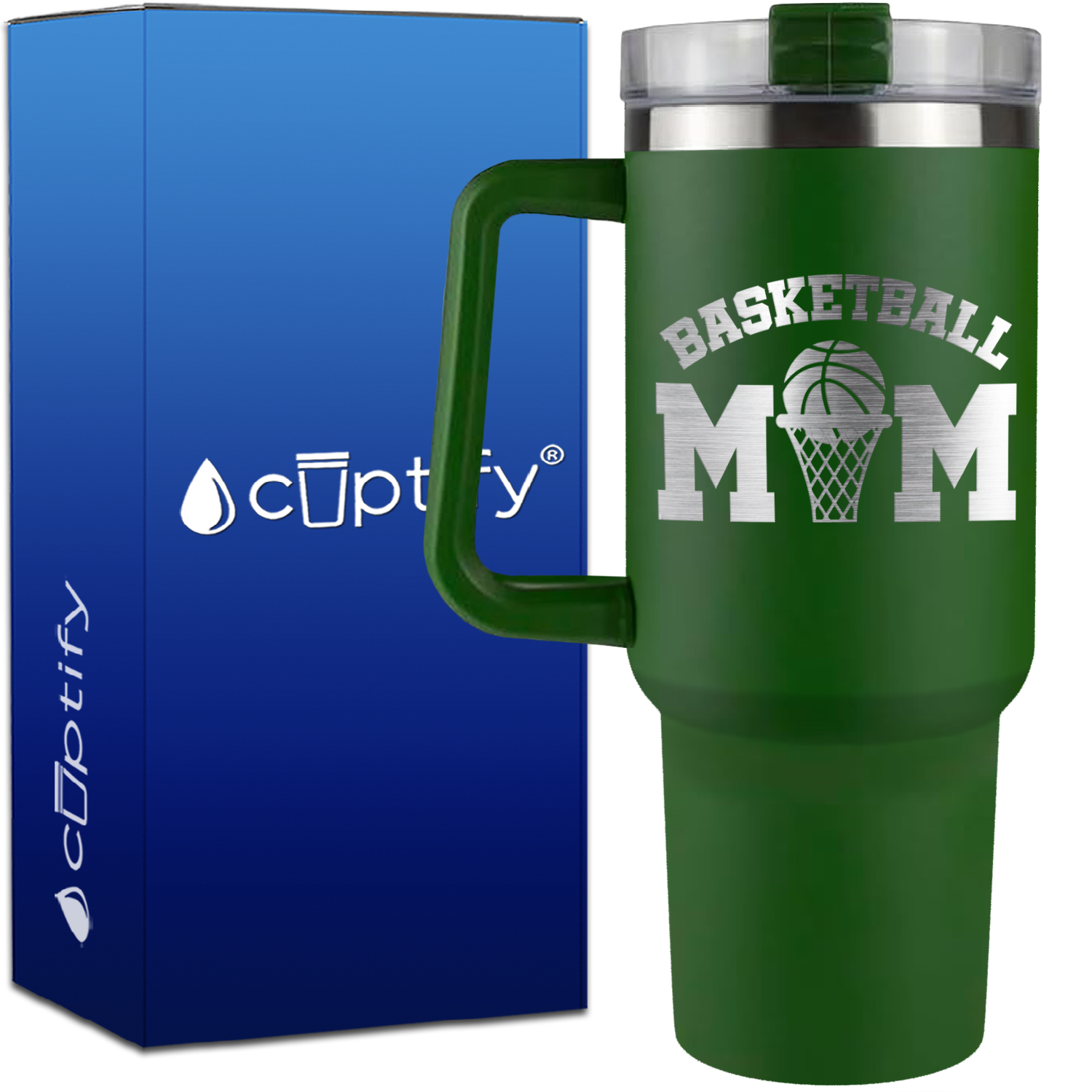 Basketball Mom Ball and Net on 40oz Basketball Traveler Mug