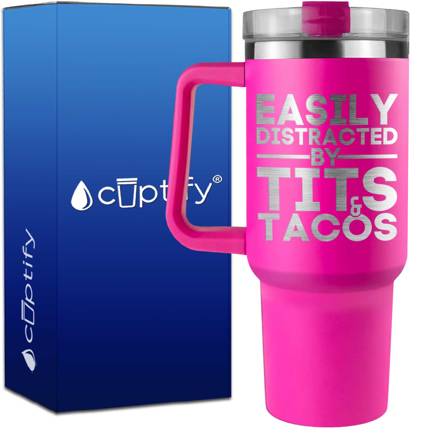 Easily Distracted by Tits and Tacos on 40oz Funny Traveler Mug