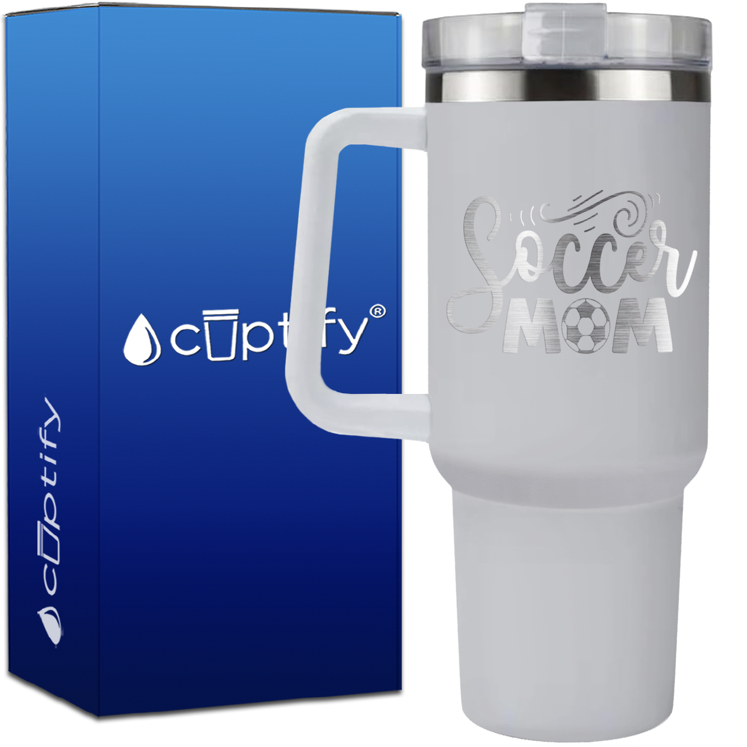 Soccer Mom with Soccer Ball on 40oz Soccer Traveler Mug