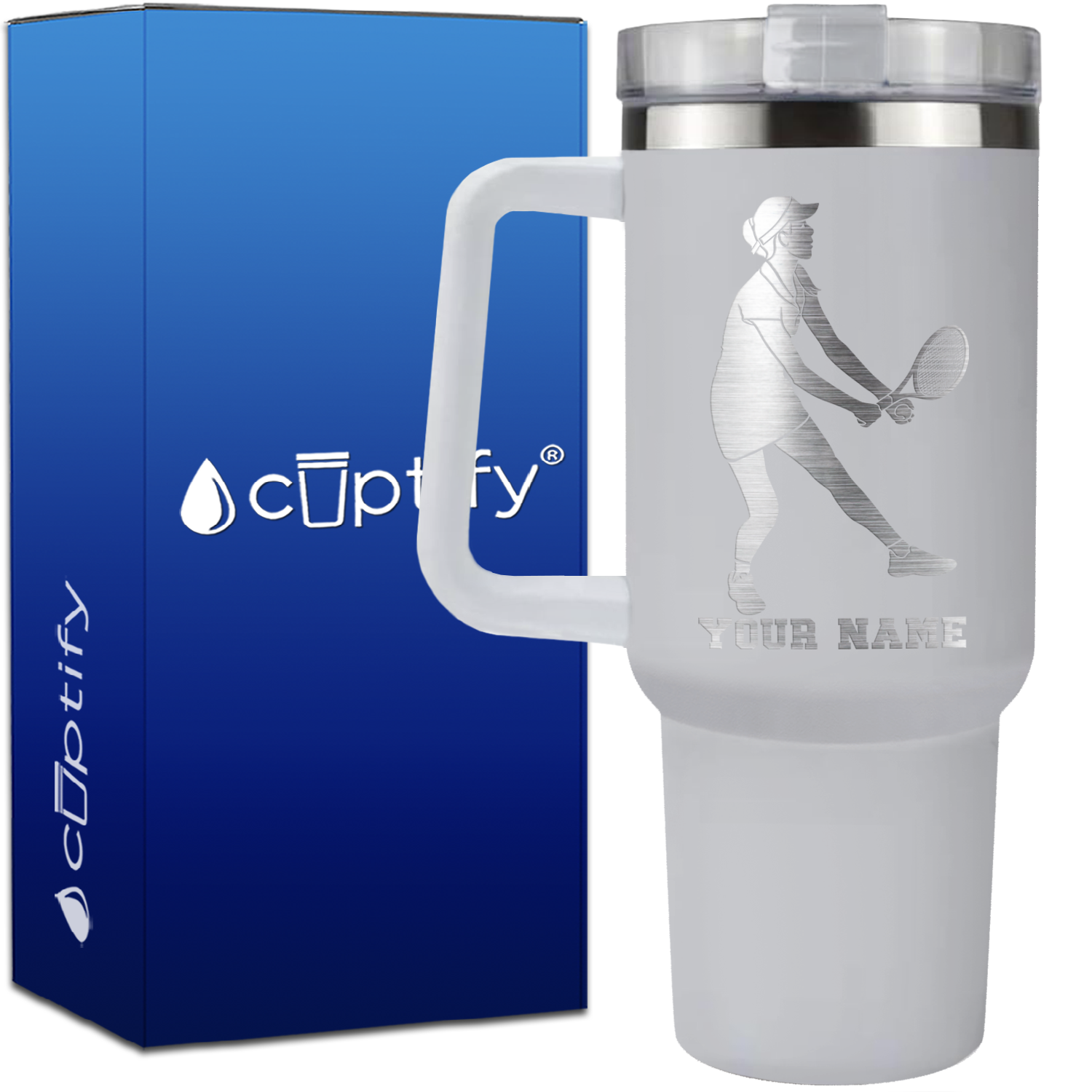 Personalized Female Tennis Player on 40oz Tennis Traveler Mug