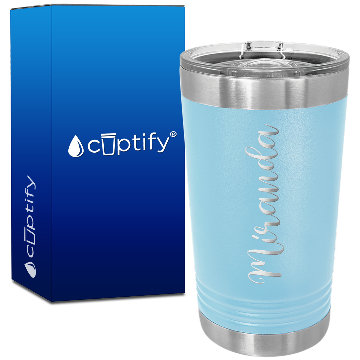 Personalized Lite Blue 16oz Engraved Pint Tumbler