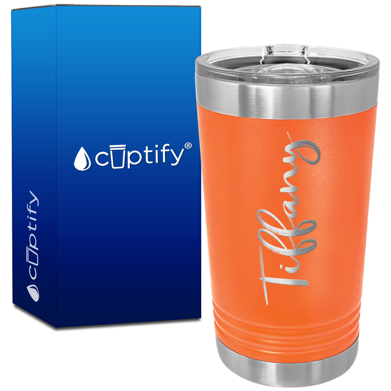 Personalized Orange 16oz Engraved Pint Tumbler