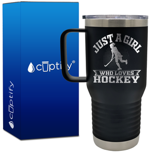 Just a Girl Who Loves Hockey Player Silhouette 20oz Hockey Travel Mug