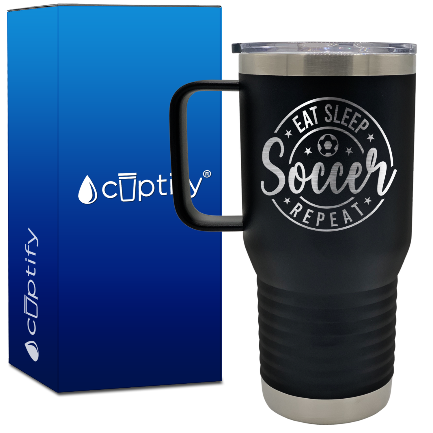 Eat Sleep Soccer Repeat Circle 20oz Soccer Travel Mug