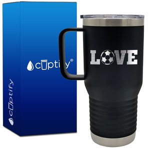 Love Soccer Ball 20oz Soccer Travel Mug