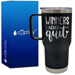 Winners Never Quit 20oz Baseball Travel Mug