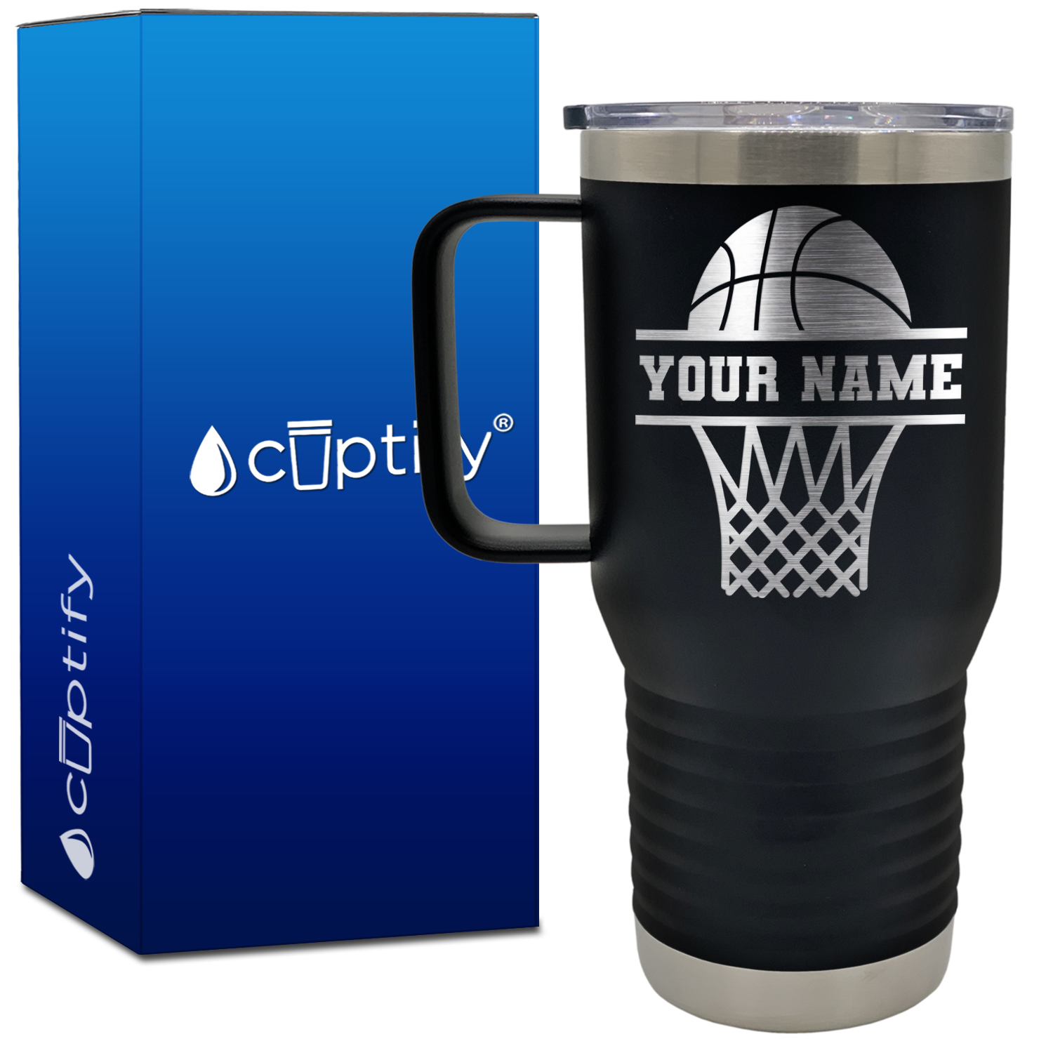 Personalized Basketball and Net 20oz Basketball Travel Mug