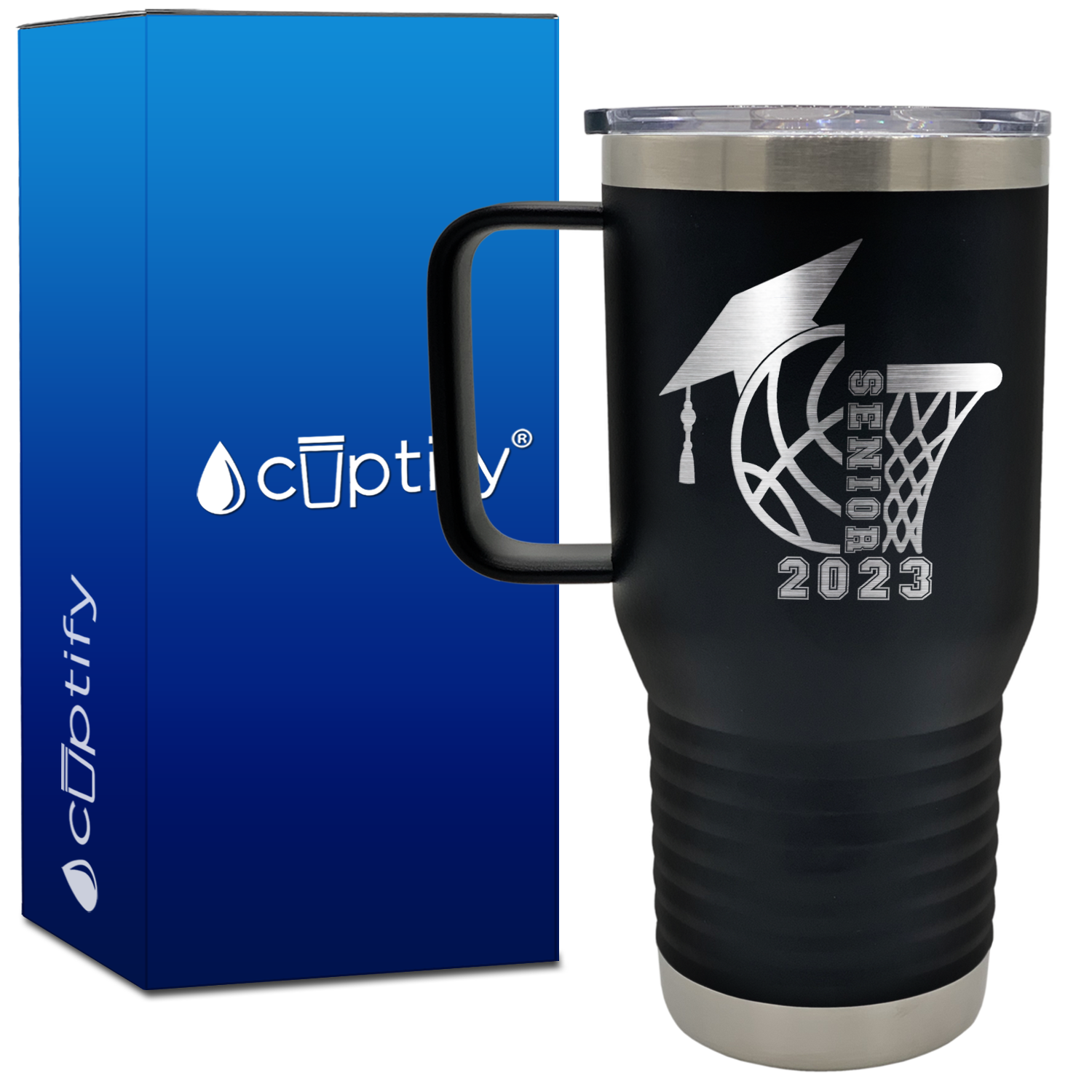 Basketball Senior with Grad Cap 20oz Basketball Travel Mug