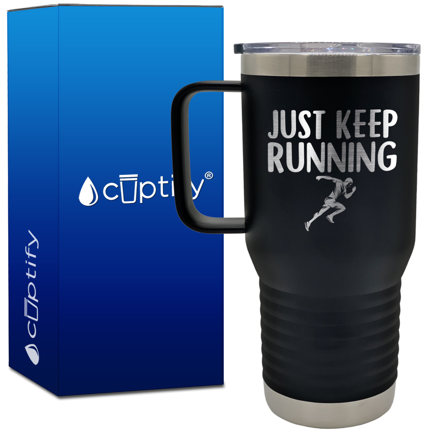 Just Keep Running Man Silhoutte 20oz Running Travel Mug