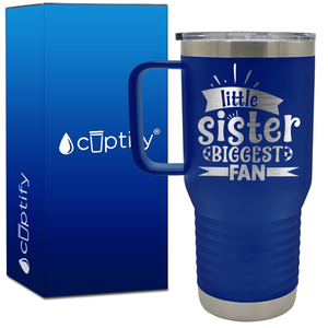 Little Sister Biggest Fan Soccer 20oz Soccer Travel Mug