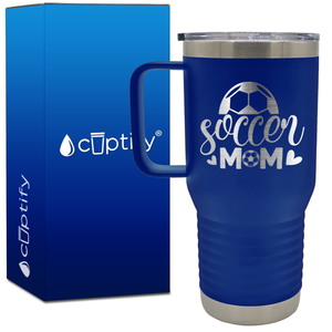 Soccer Mom Hearts and Ball 20oz Soccer Travel Mug