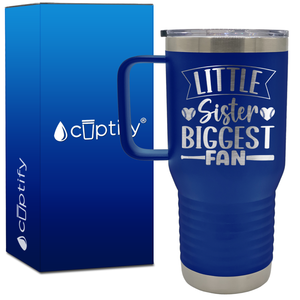 Little Sister Biggest Fan Baseball Hearts 20oz Baseball Travel Mug