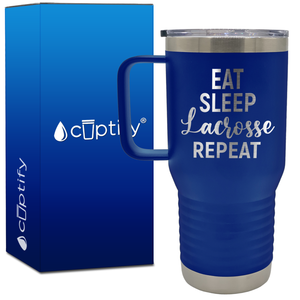 Eat Sleep Lacrosse Repeat Curly 20oz Lacrosse Travel Mug