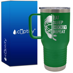 Eat. Sleep. Hockey. Repeat. Helmet 20oz Hockey Travel Mug