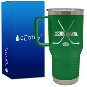 Personalized with Hockey Sticks and Puck 20oz Hockey Travel Mug