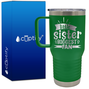 Little Sister Biggest Fan Soccer 20oz Soccer Travel Mug