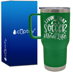 Livin' that Soccer Mom Life Hearts and Ball 20oz Soccer Travel Mug